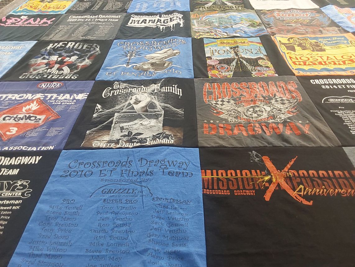 T-shirt quilt featuring crossroads dragway et finals team by Tami from IN