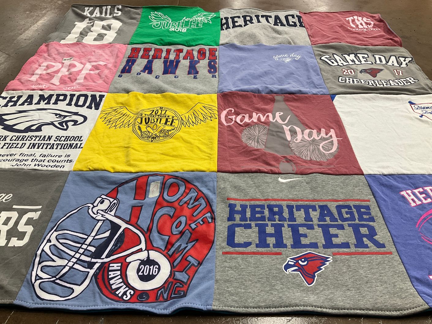 T-shirt quilt featuring heritage high school hawks by Kittie from GA