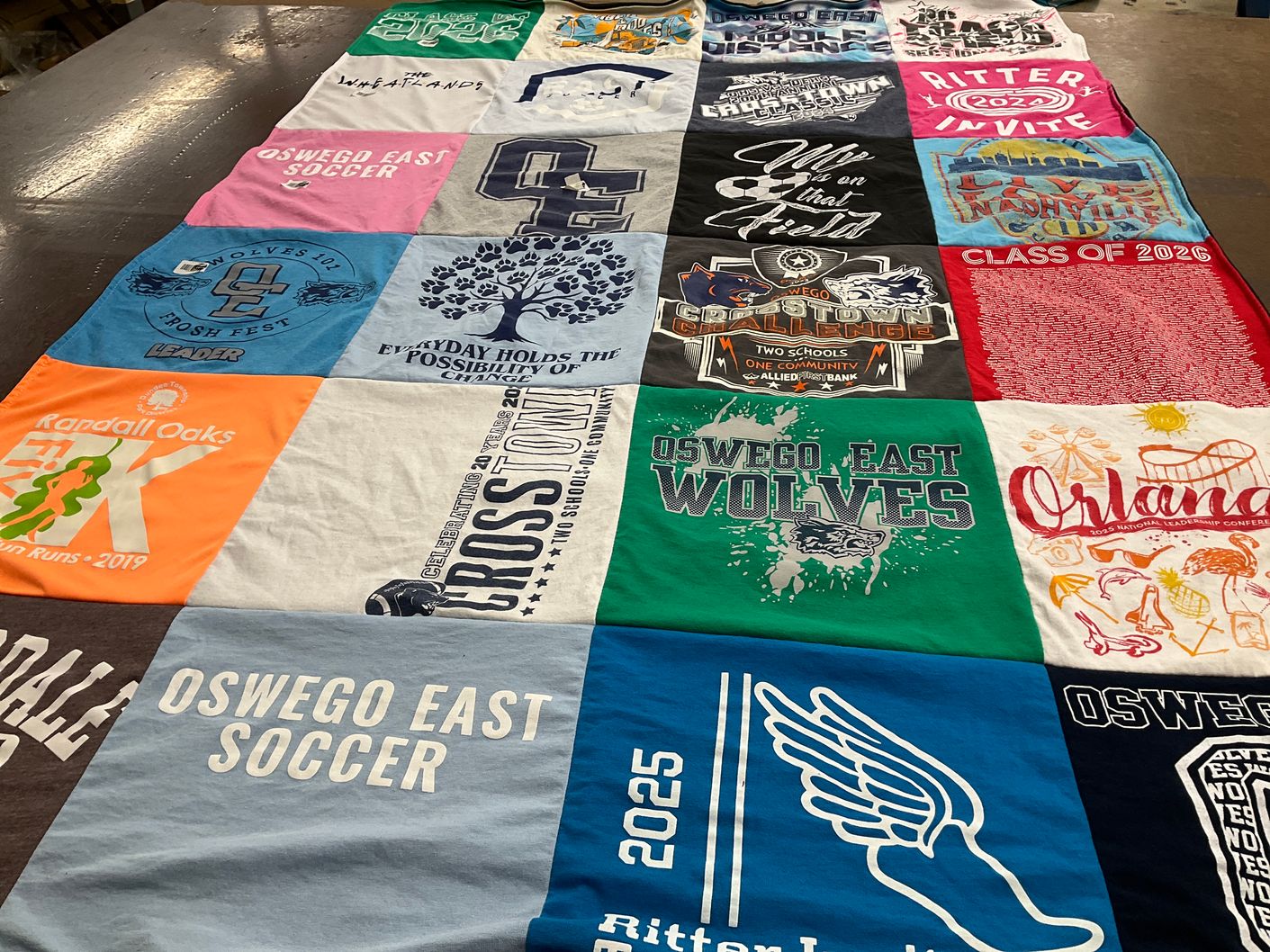 T-shirt quilt featuring oswego east wolves by Jacqueline from IL