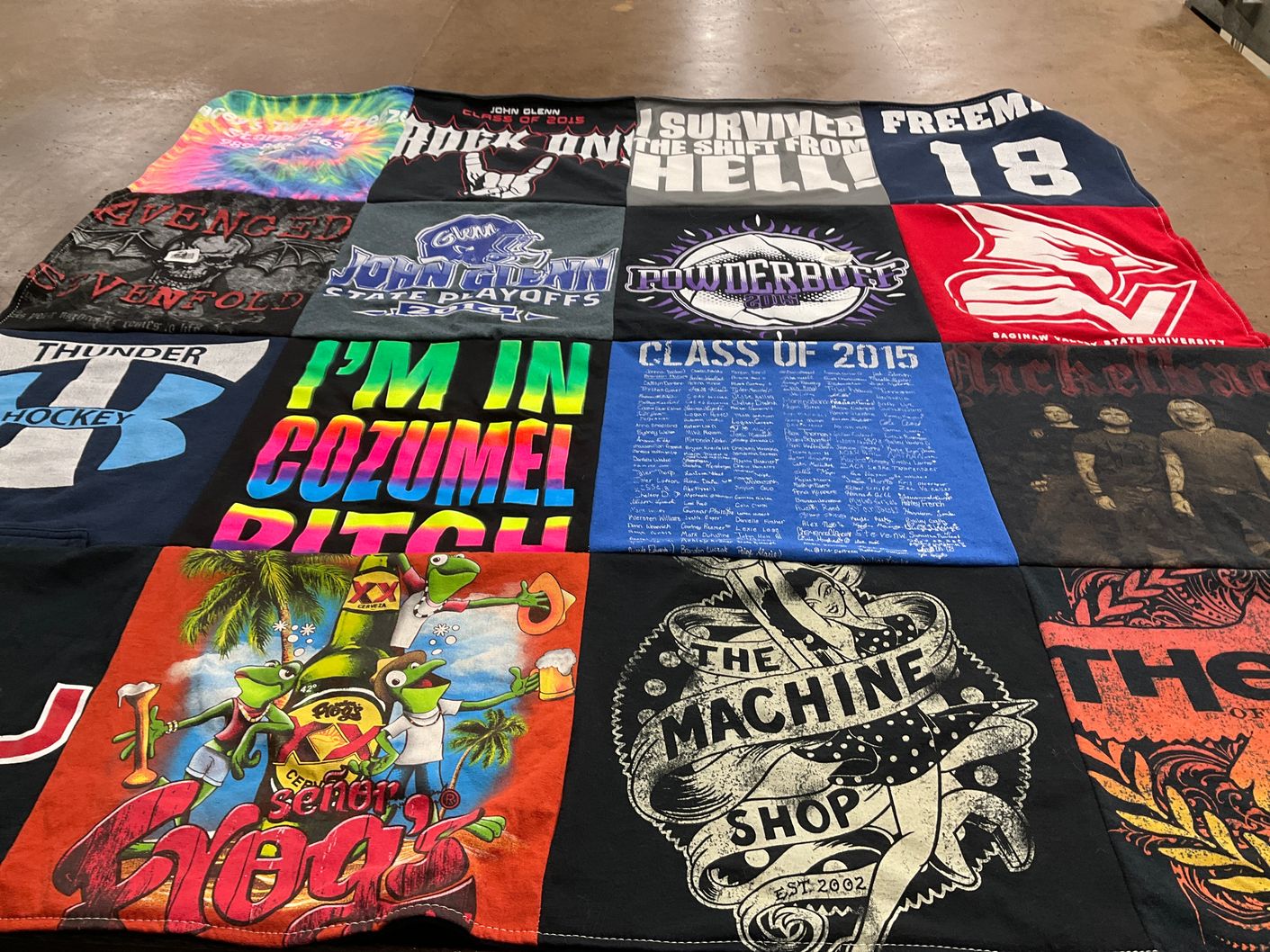 T-shirt quilt featuring powderbuff by Lisa from MI