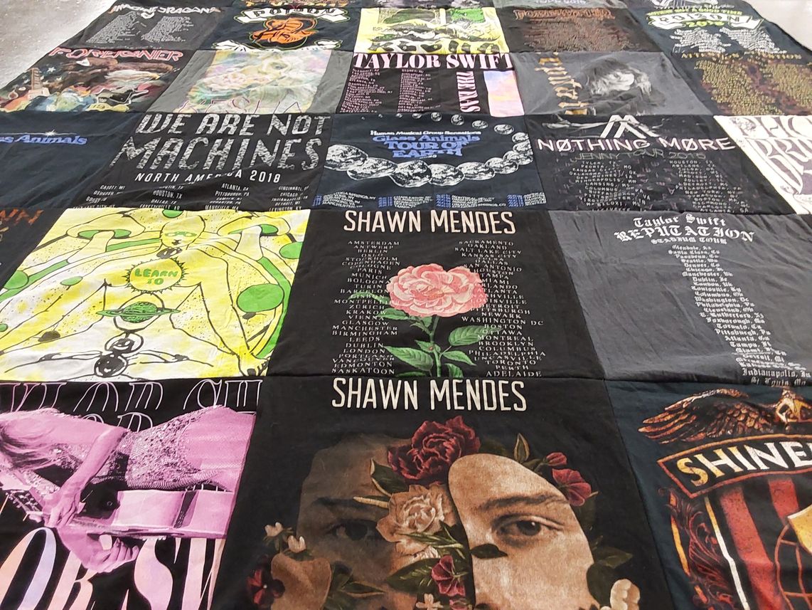 T-shirt quilt with music, concerts themes by Hillary from NY
