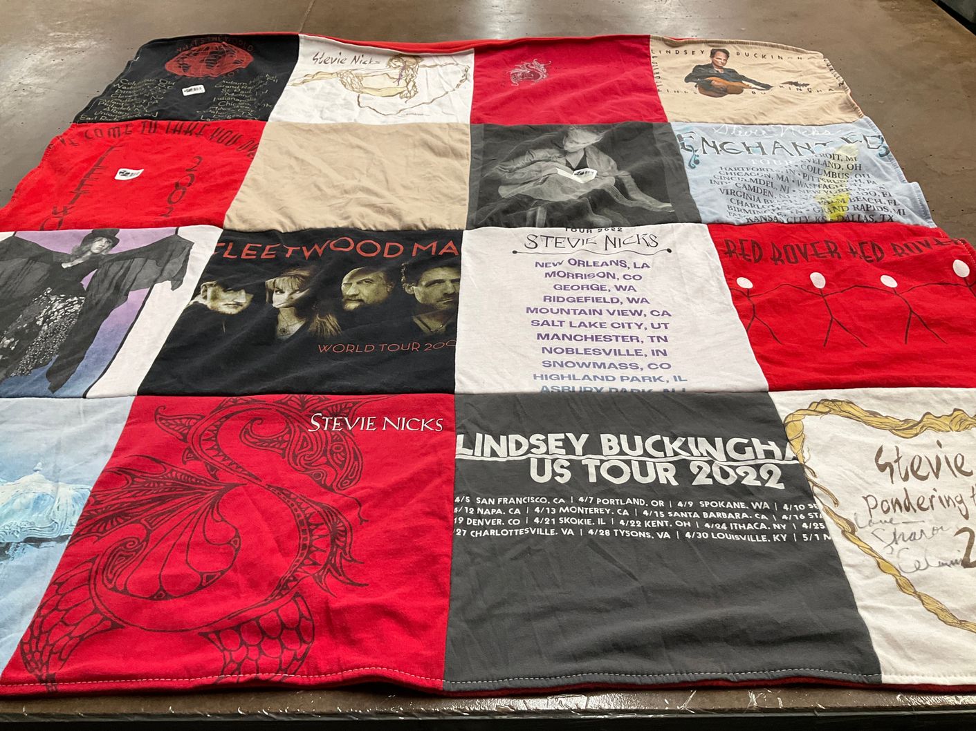 T-shirt quilt with music, concerts themes by Molly from CA