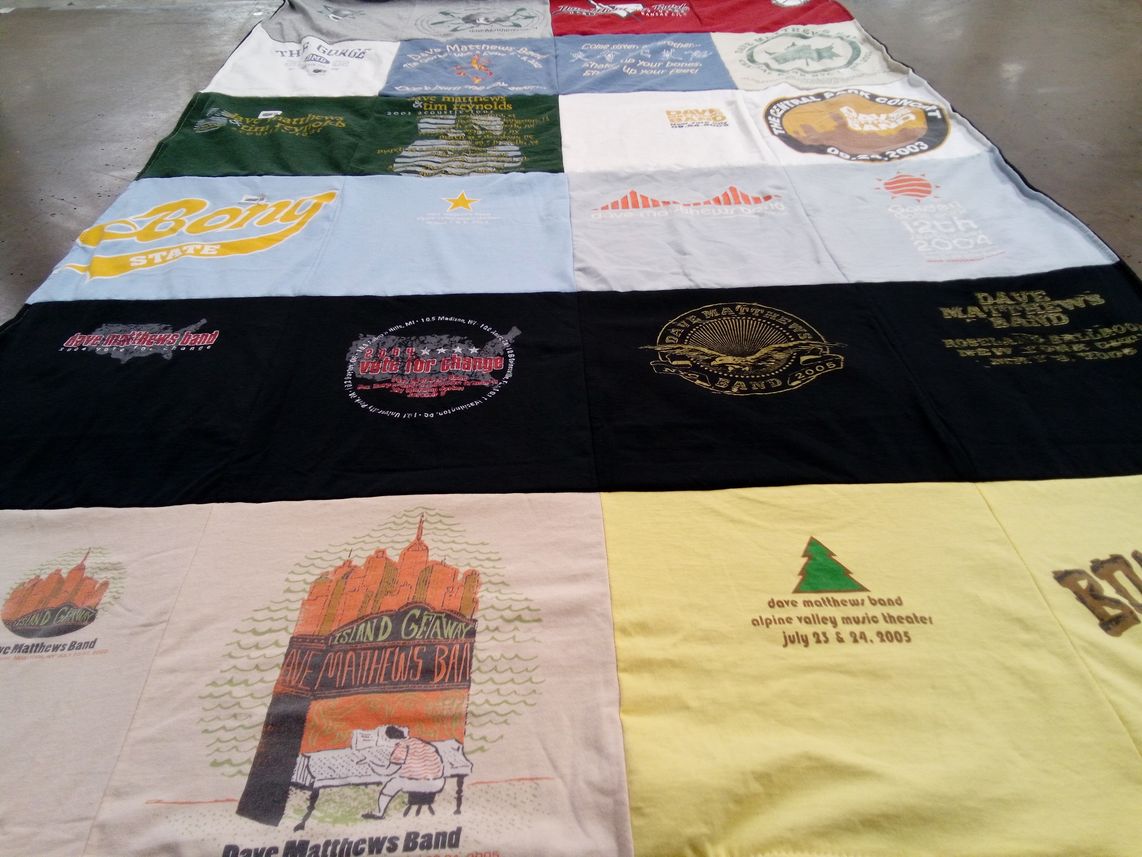 T-shirt quilt with music, concerts themes by Sherry from CT
