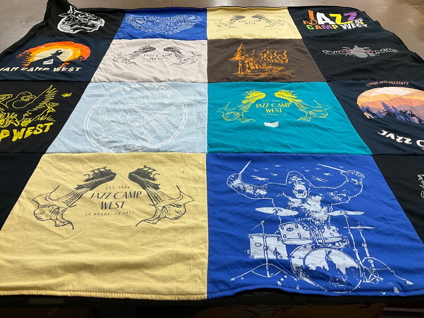 T-shirt quilt with music, jazz themes by Gretchen from CA