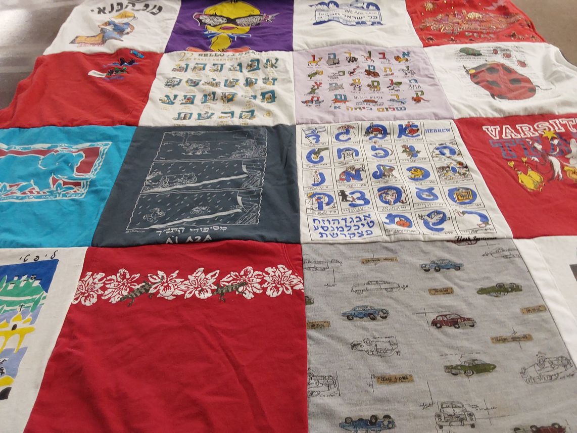 T-shirt quilt with language, art themes by gayle from OR