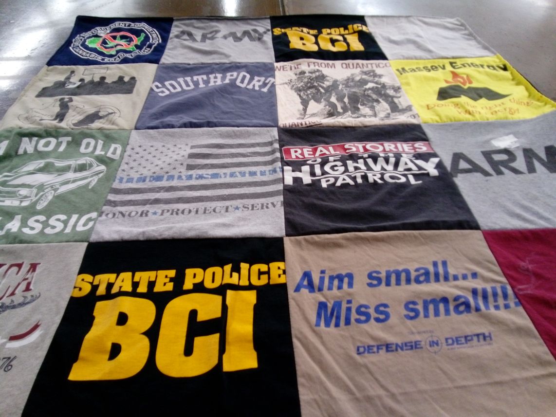 T-shirt quilt with law enforcement, military themes by Dinah from WV