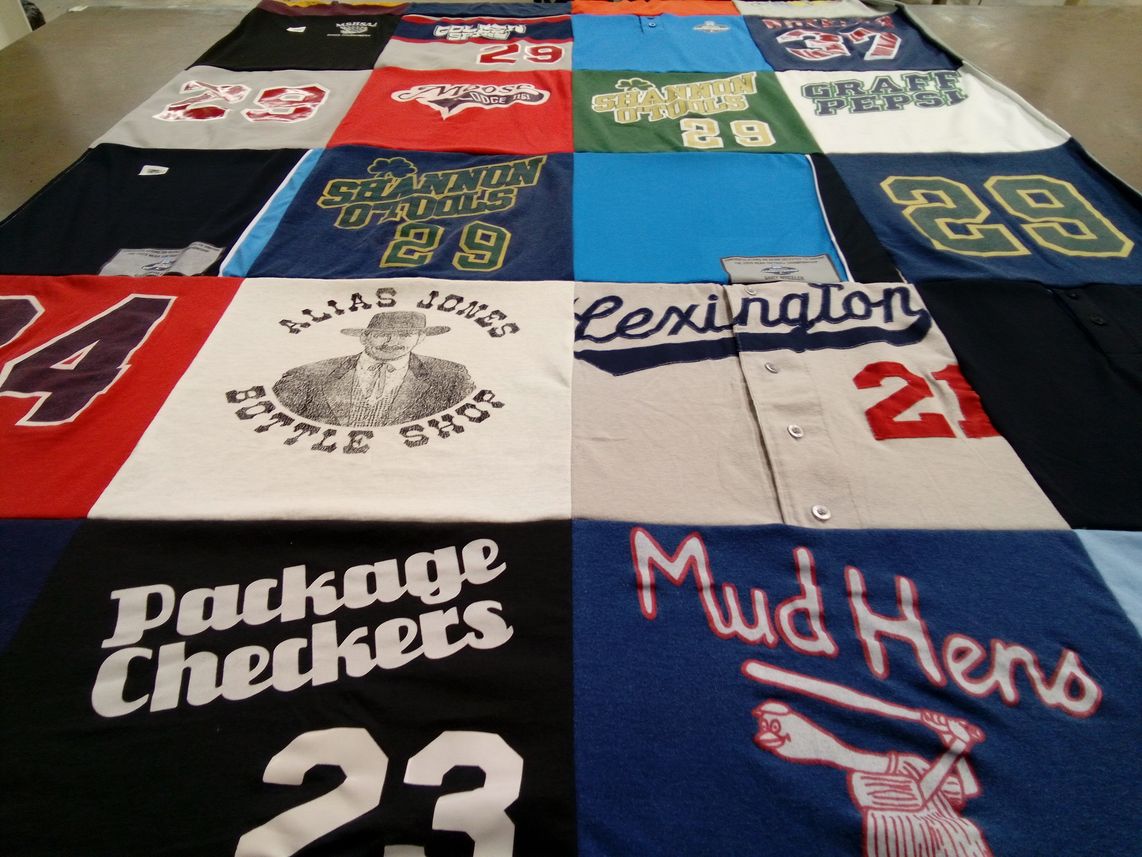 T-shirt quilt featuring shannon otters, mud hens by Paige from MO
