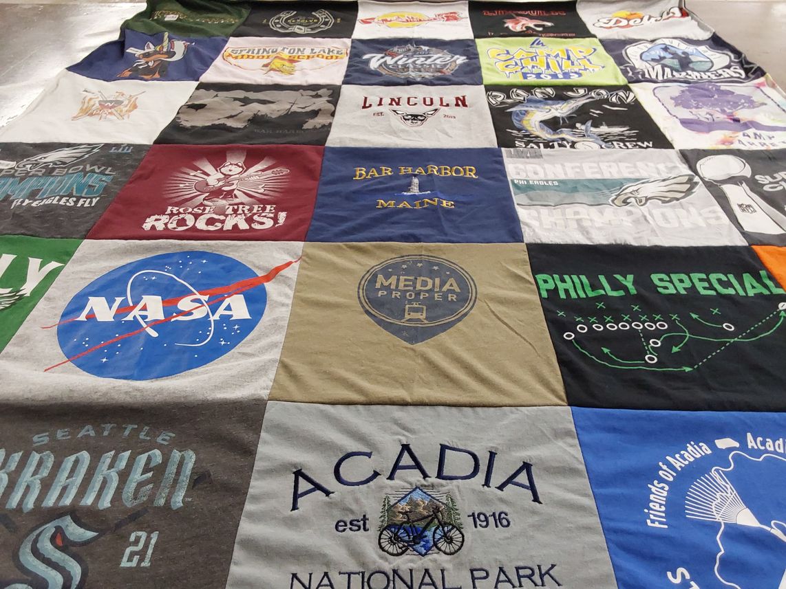T-shirt quilt featuring philadelphia eagles, seattle kraken by Kay from ME