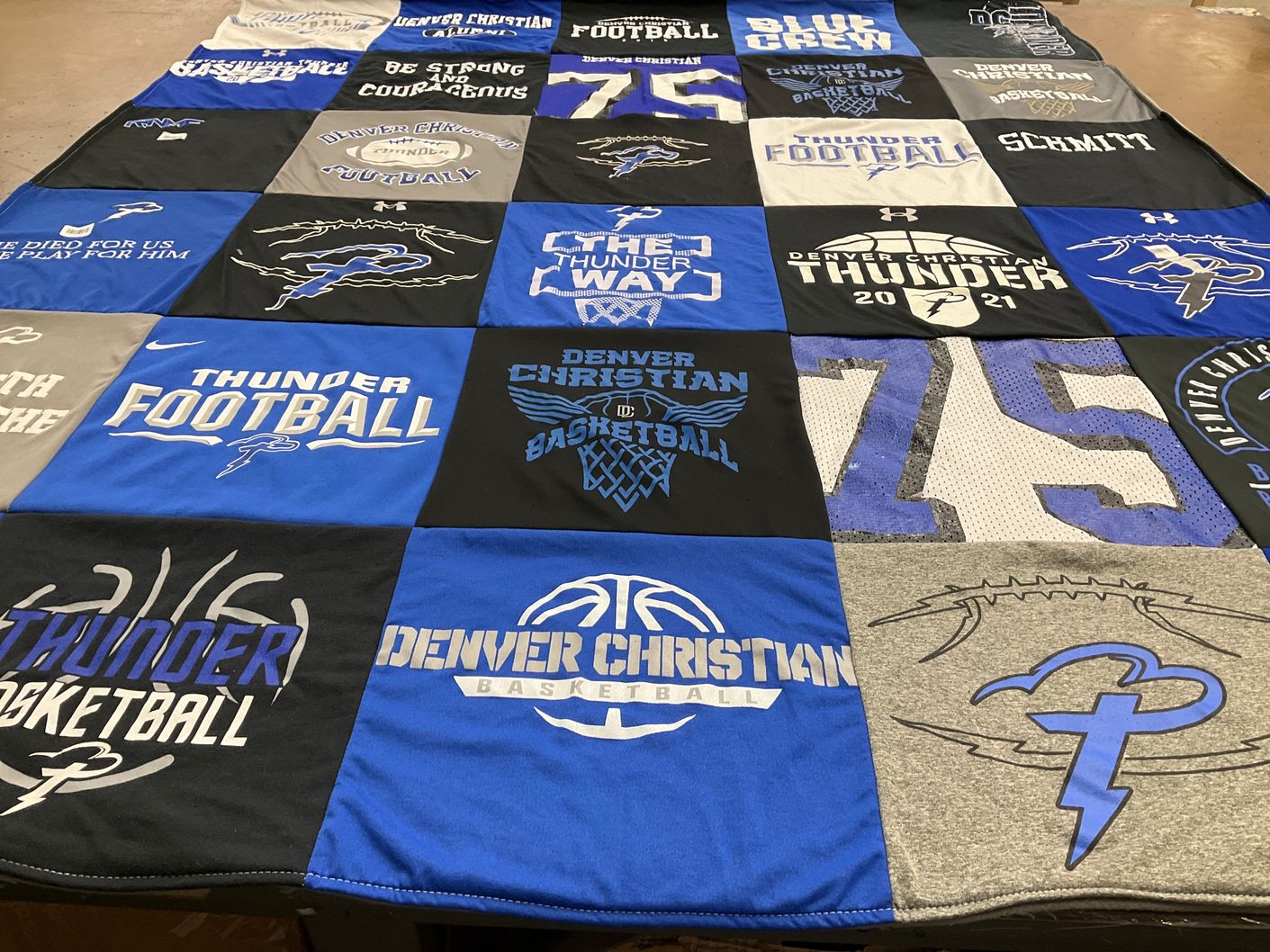 T-shirt quilt featuring denver christian thunder football, denver christian thunder basketball by Cheryl from CO