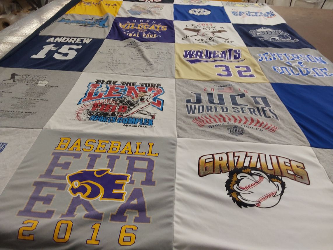 T-shirt quilt featuring wildcats, grizzlies by Jeannine from MO