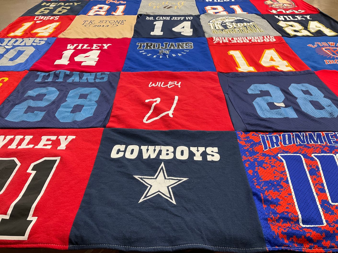 T-shirt quilt featuring trojans, titans by Lisa from KY