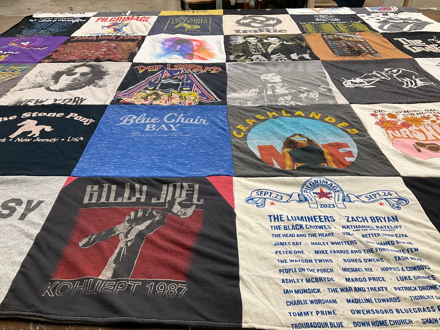 T-shirt quilt with music, concerts themes by Samantha from CA
