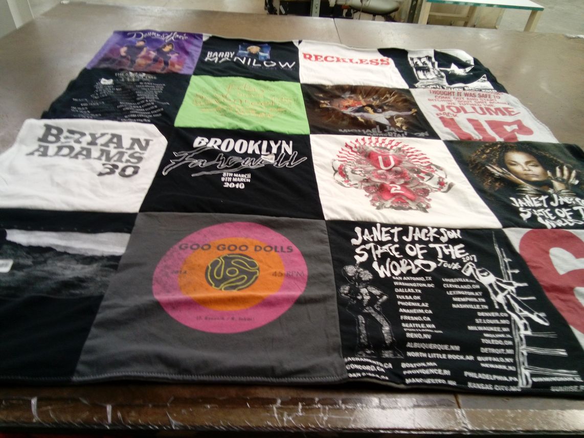 T-shirt quilt with music, concerts themes by Rori from NH