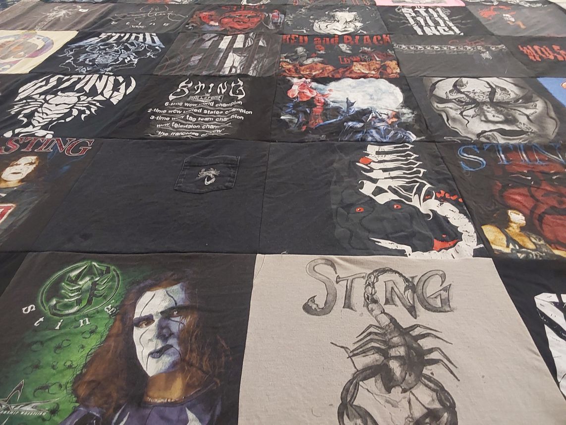 T-shirt quilt with wrestling themes by Crystal from GA