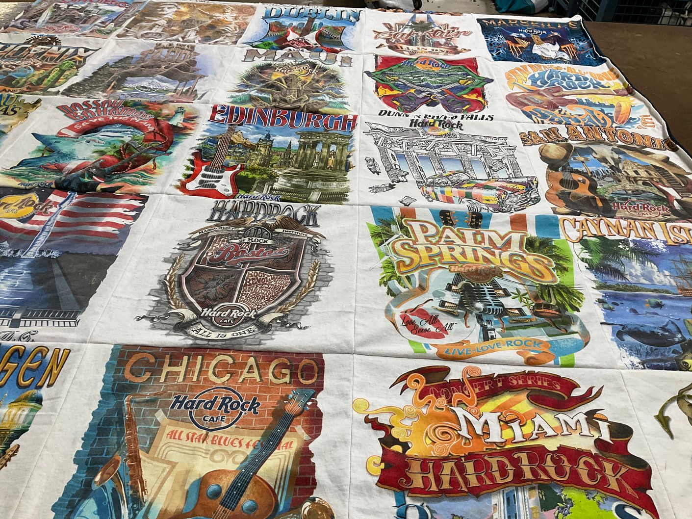 T-shirt quilt with music, travel themes by Sheryl from NV