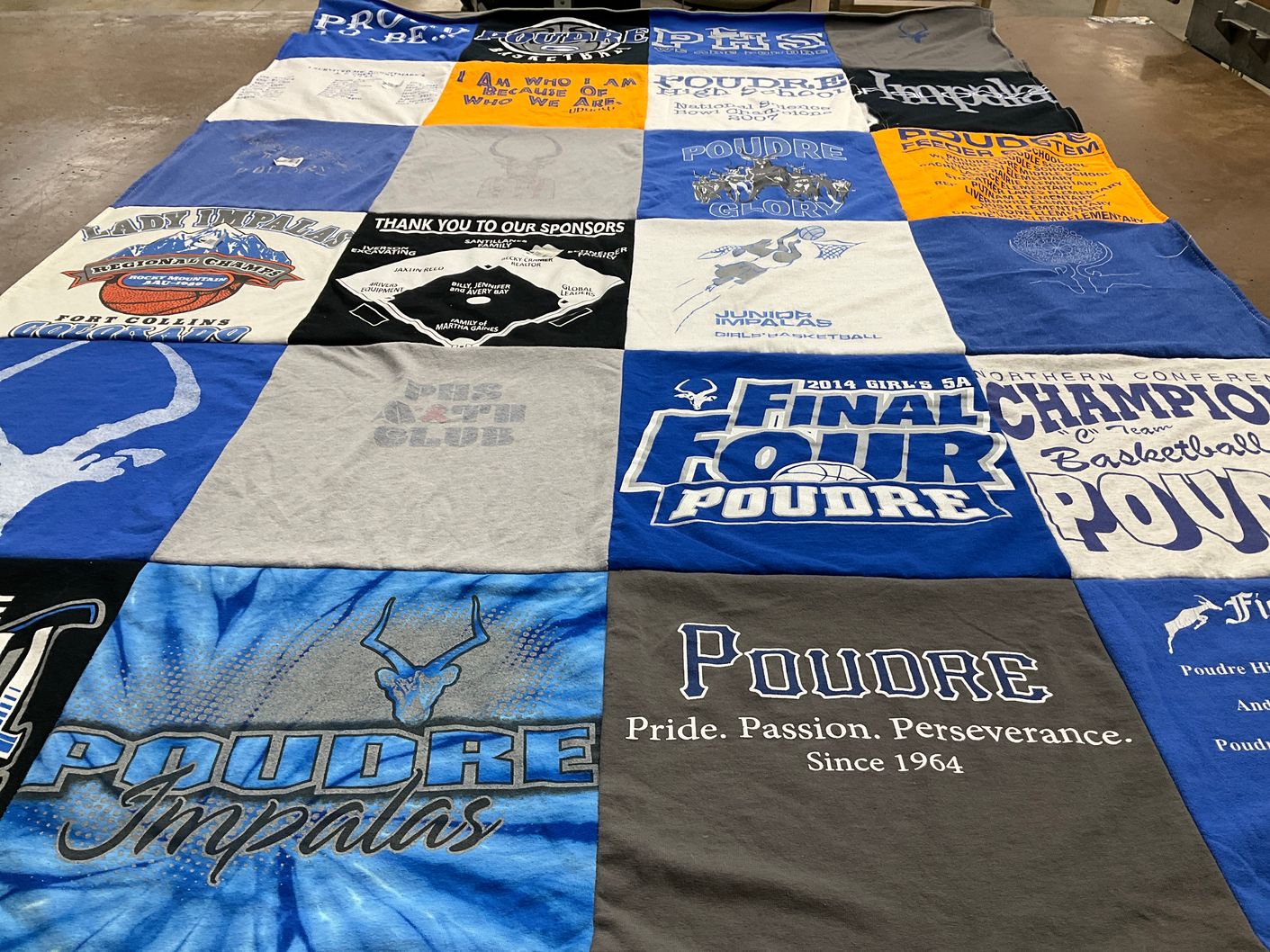T-shirt quilt featuring lady impalas basketball, junior impalas basketball by Elissa from CO