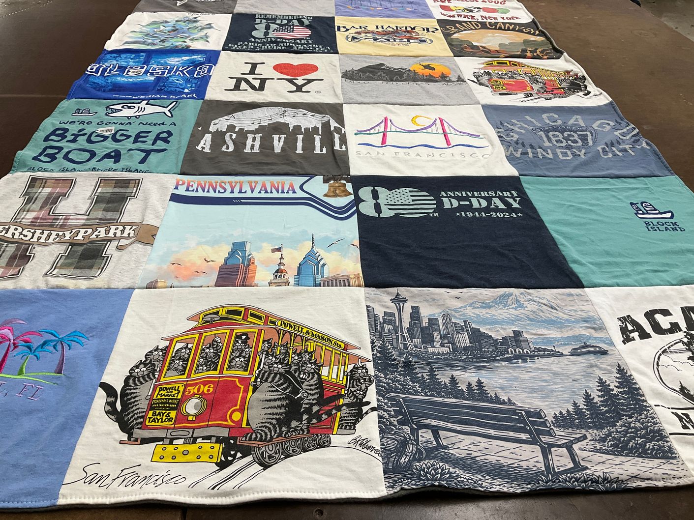 T-shirt quilt with travel, parks themes by Lisa from NY