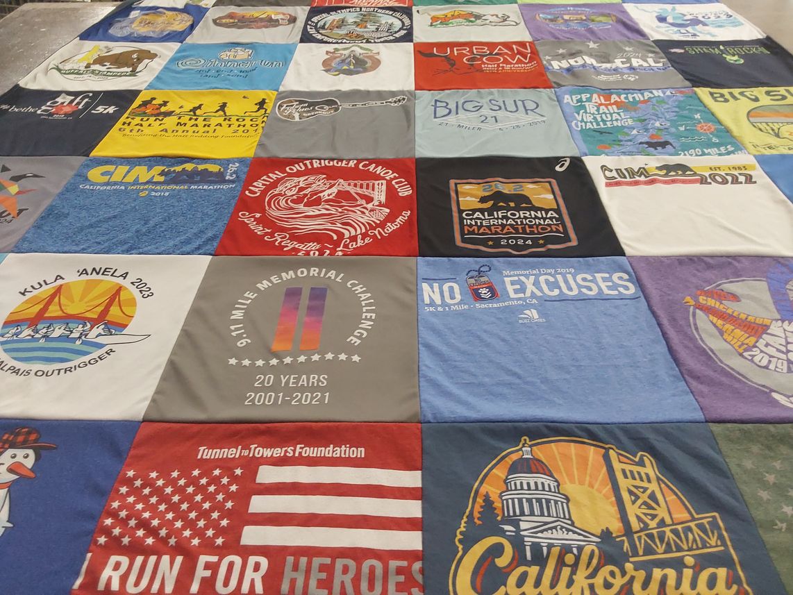 T-shirt quilt with running, marathons themes by Diane from CA