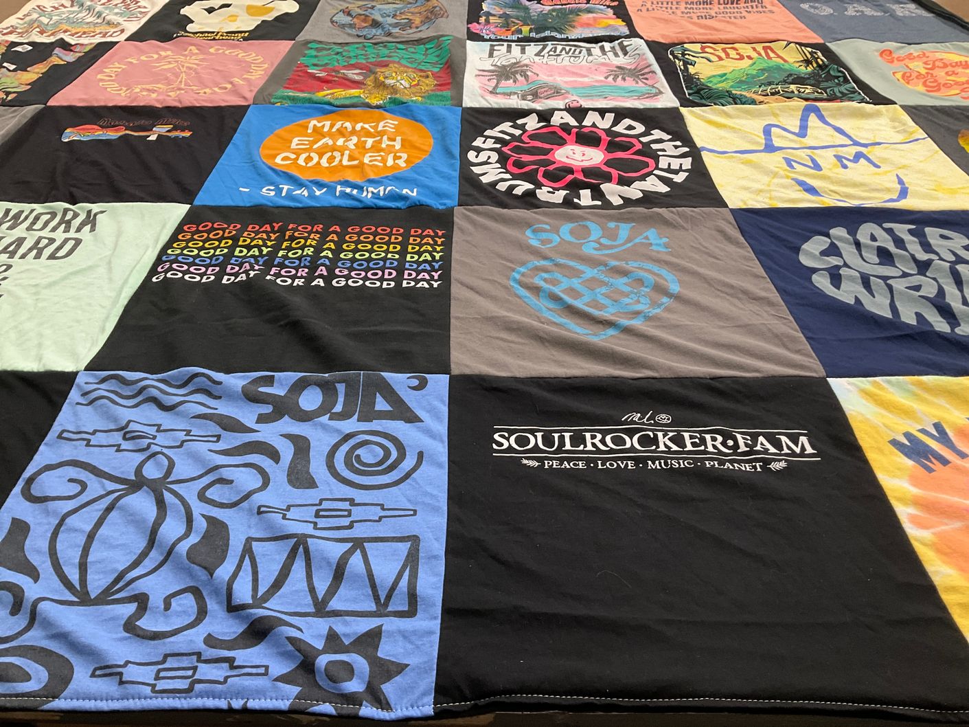 T-shirt quilt with music, environment themes by DIANE from CA