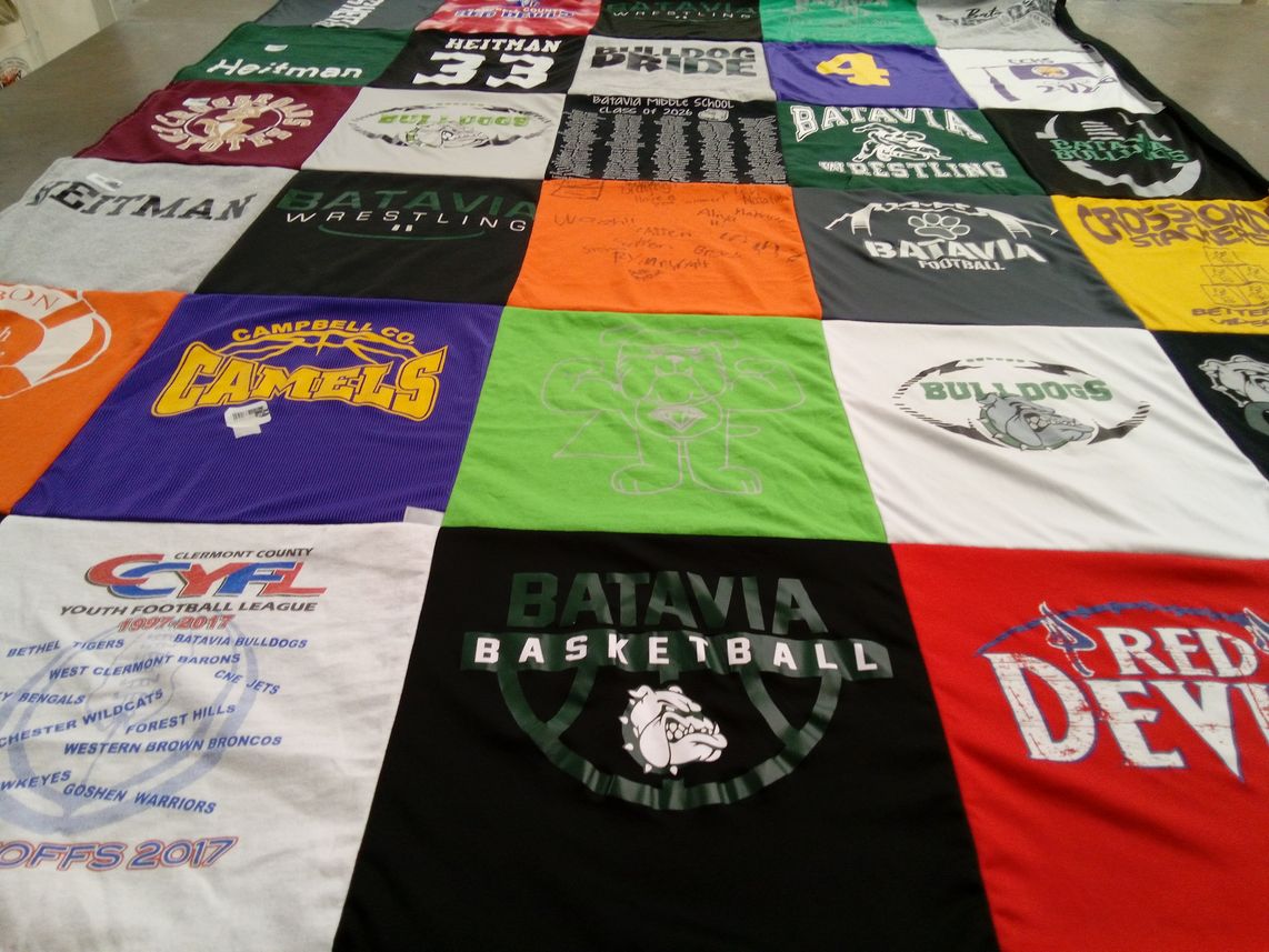 T-shirt quilt featuring batavia bulldogs, campbell county camels by Amanda from OH