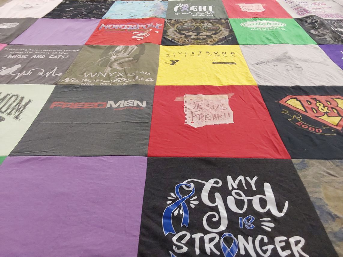 T-shirt quilt with music, faith themes by Michele from NE
