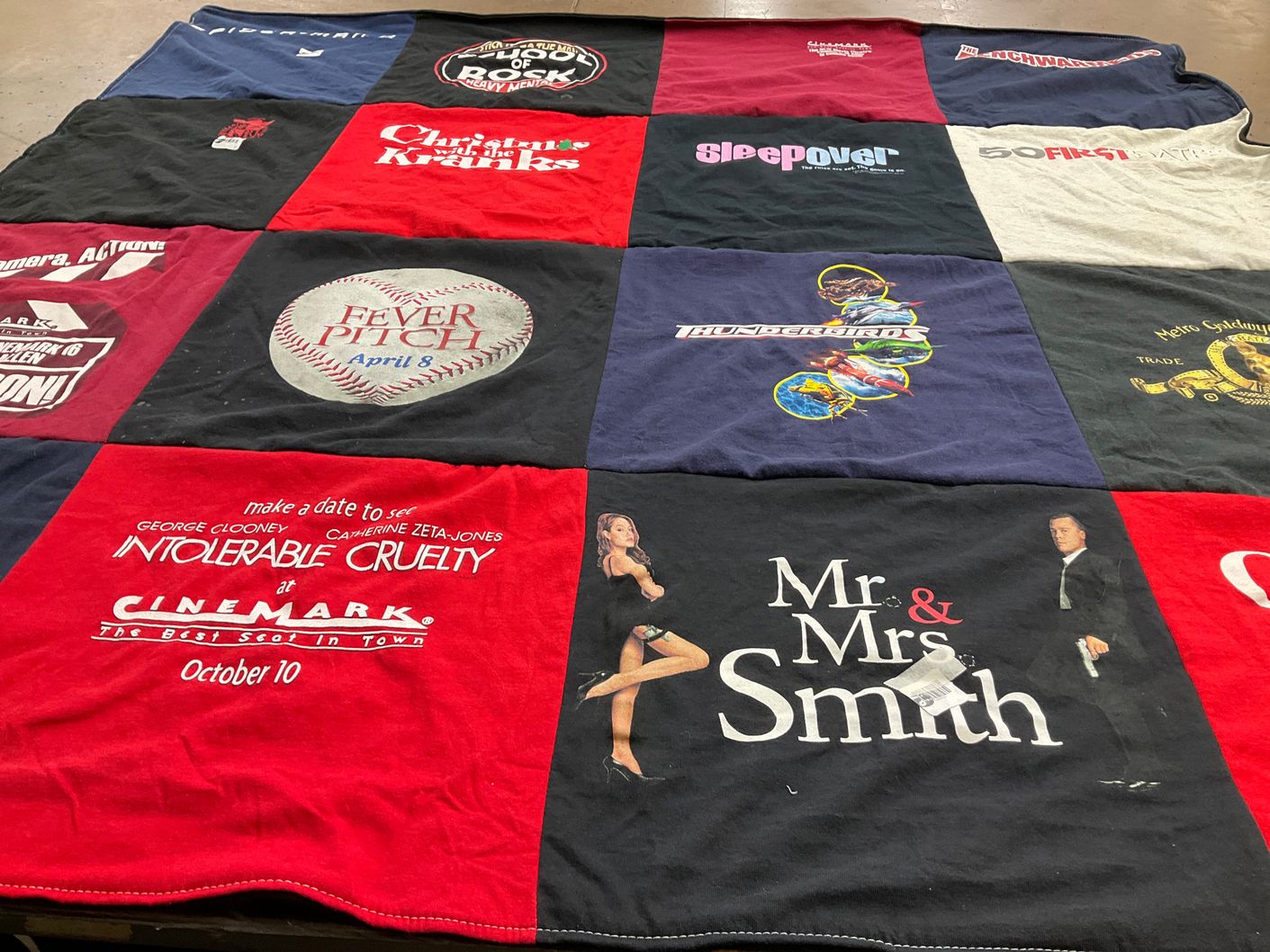 T-shirt quilt with movies, film themes by Jenna from TX