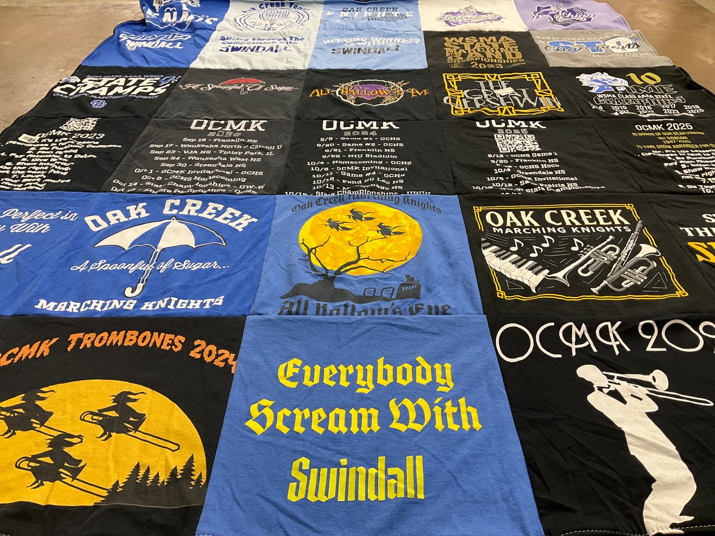 T-shirt quilt featuring oak creek marching knights by Evan from WI