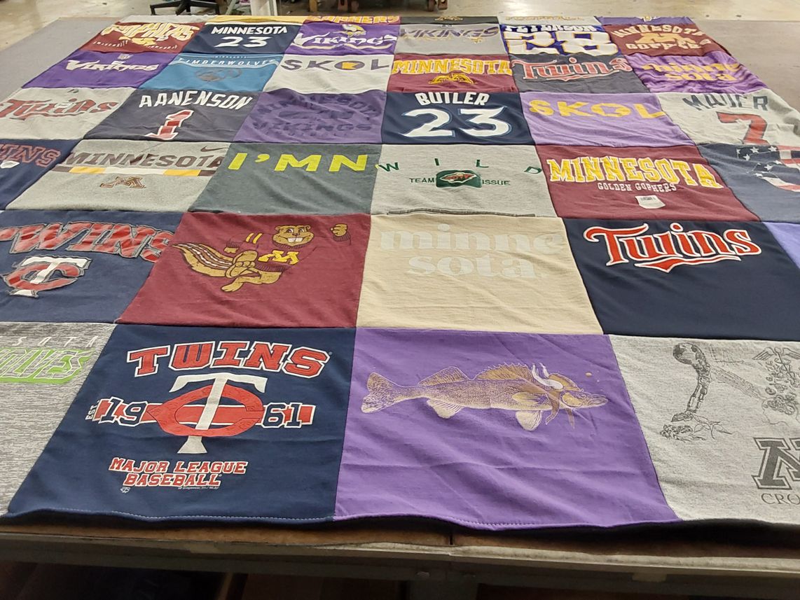 T-shirt quilt featuring minnesota twins baseball, minnesota vikings football by Jennifer from MN