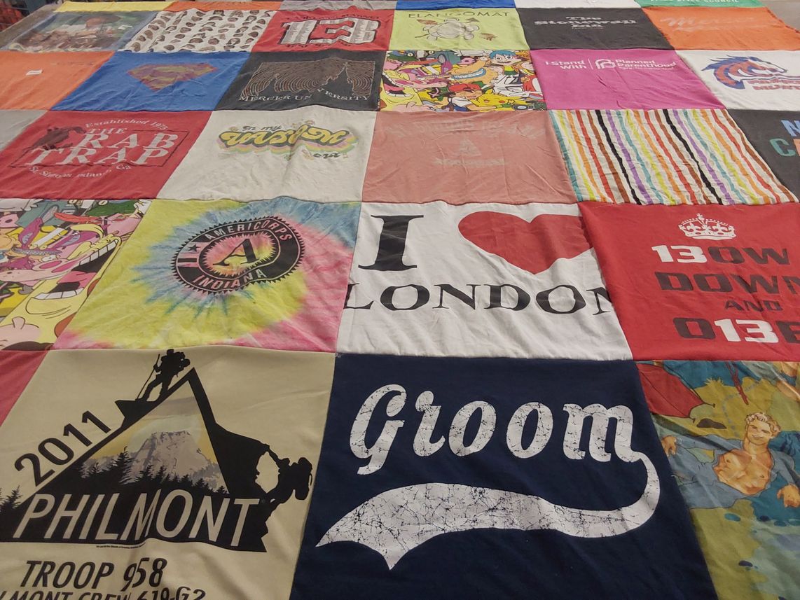 T-shirt quilt with scouting, travel themes by Samuel from WV