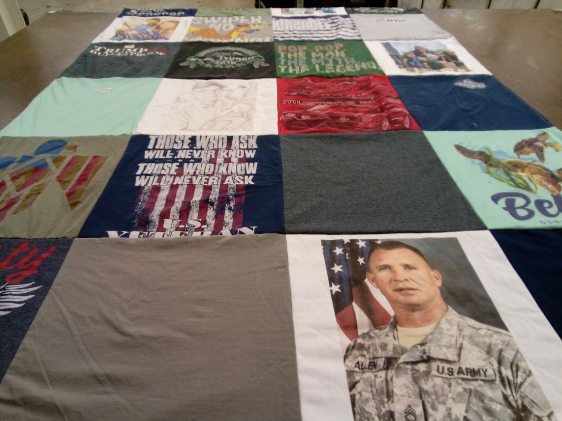 T-shirt quilt with military, veterans themes by Susan from TX