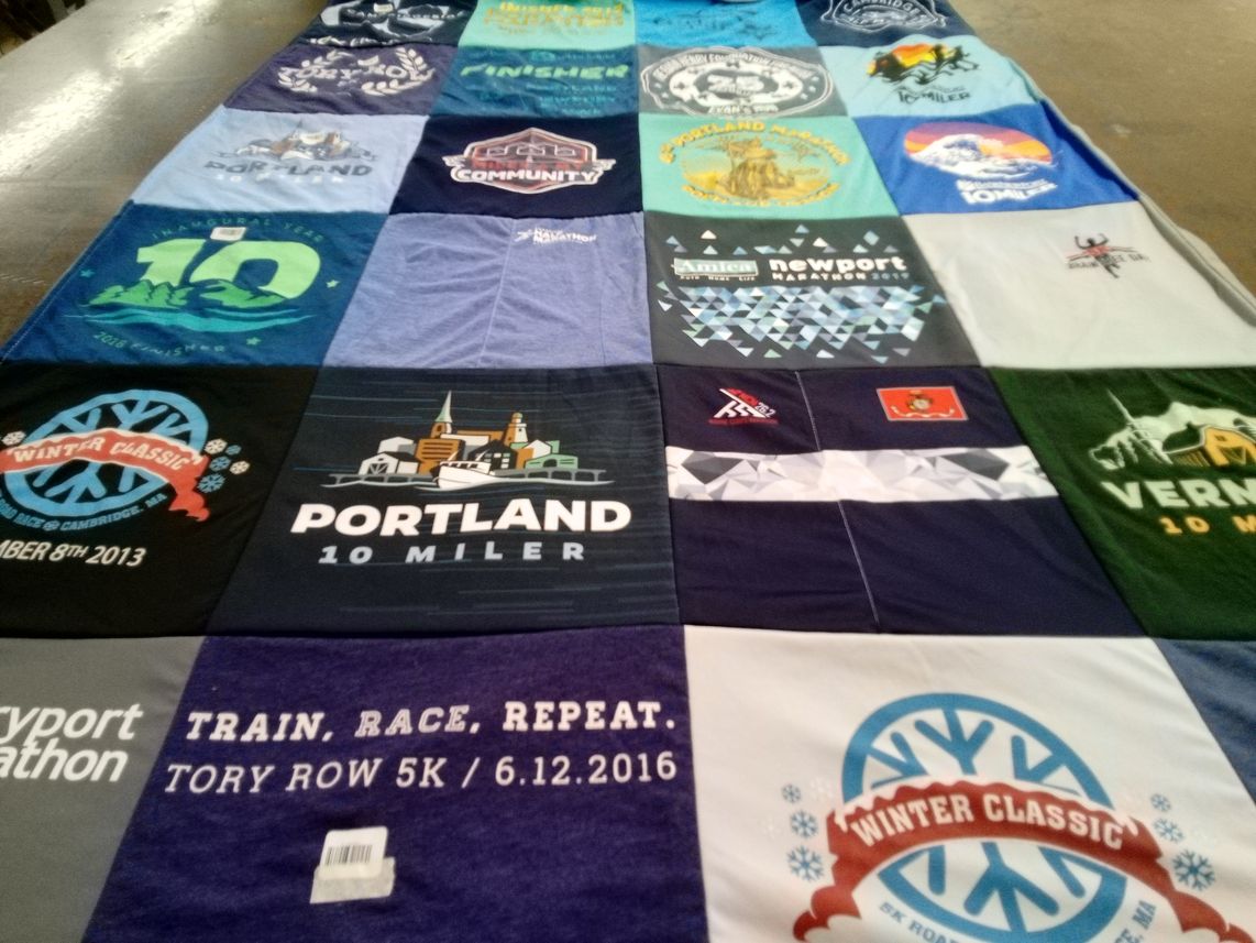 T-shirt quilt with running, marathons themes by Elizabeth from MA