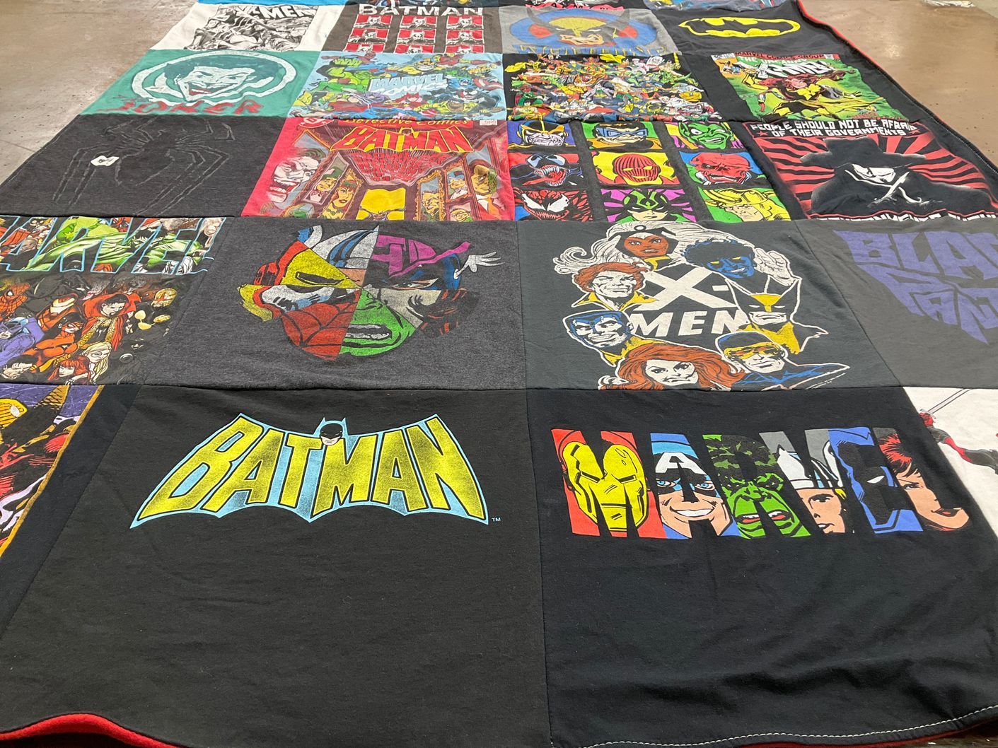 T-shirt quilt with comics, superheroes themes by Michael V. from NJ