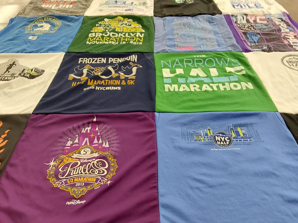 T-shirt quilt with marathons, running themes by Sabrina from NY