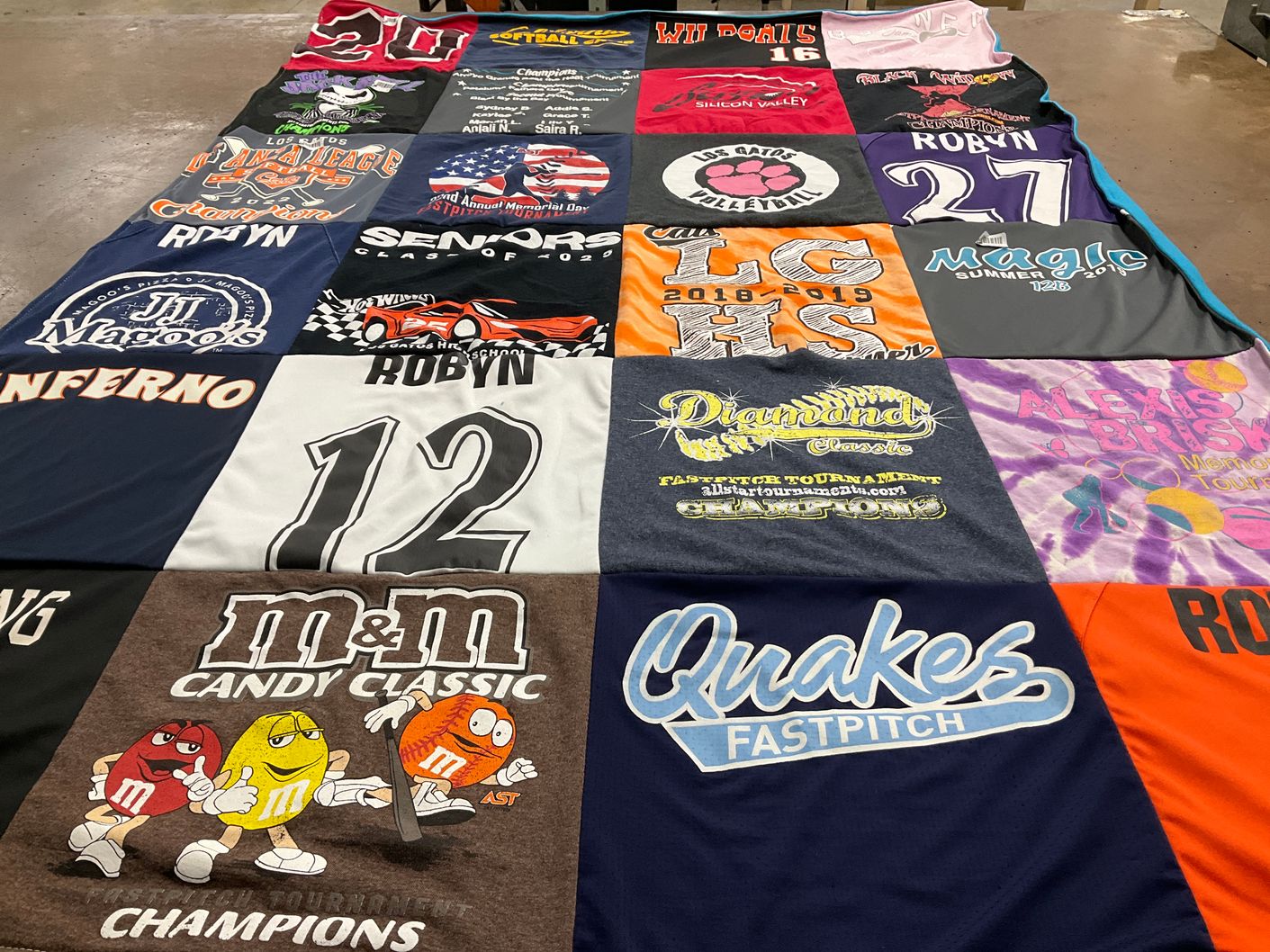 T-shirt quilt featuring quakes fastpitch by Stephanie from CA