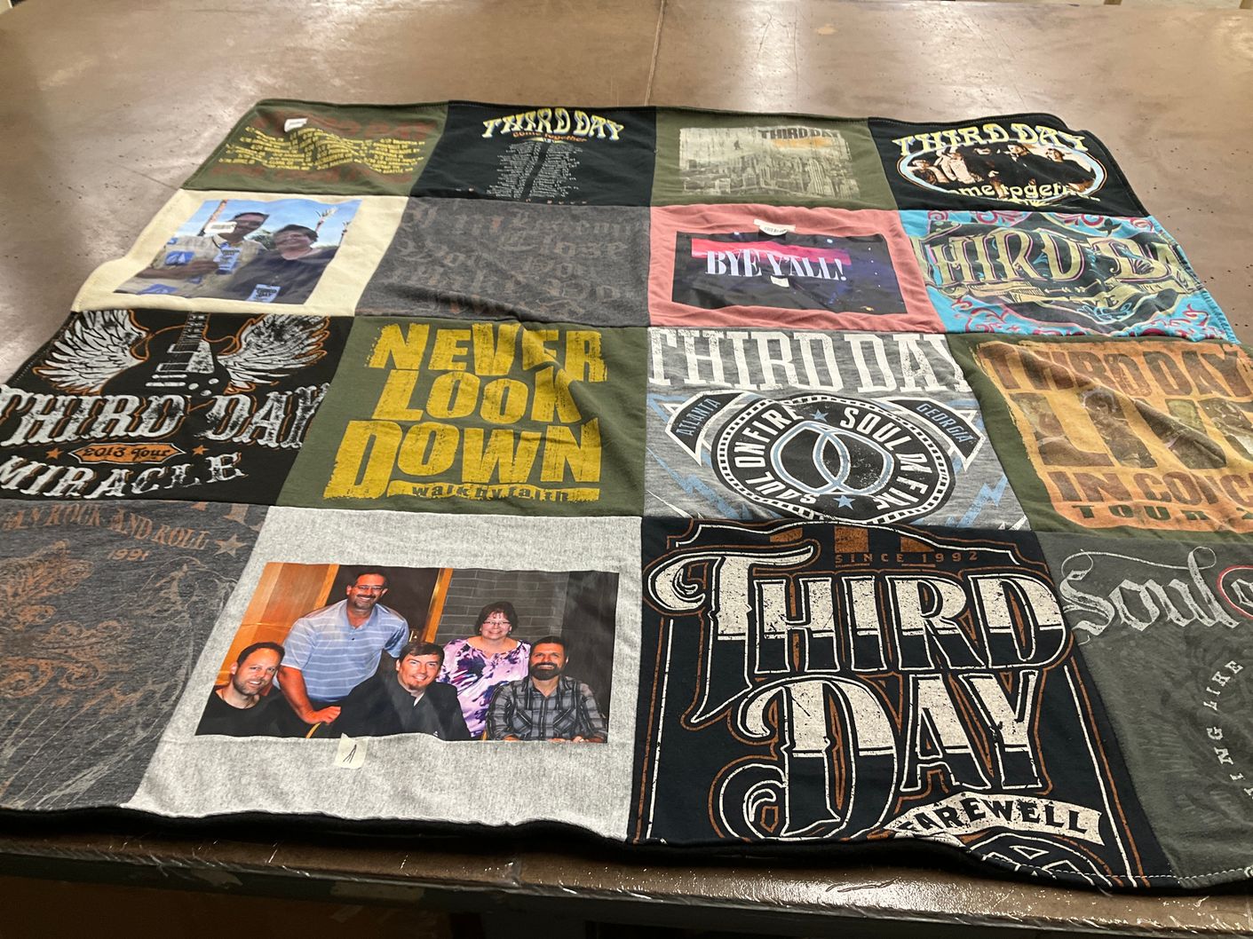 T-shirt quilt with music, concerts themes by Tara from ID