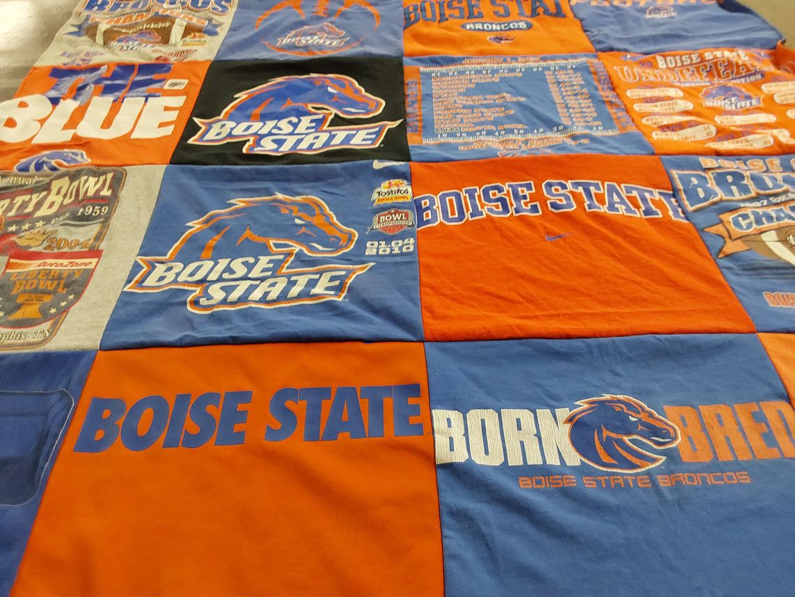T-shirt quilt featuring boise state broncos by Tara from ID