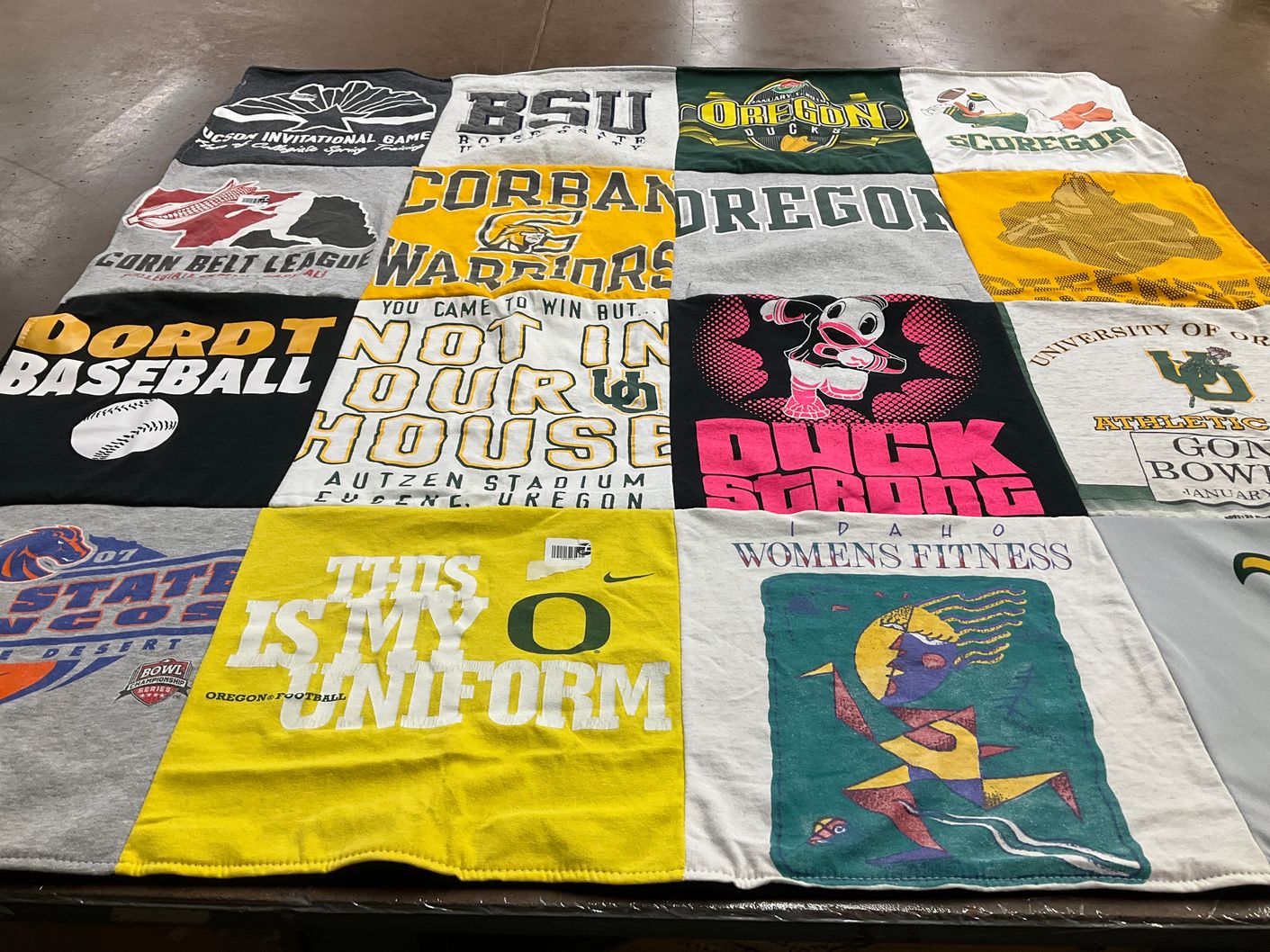 T-shirt quilt featuring oregon ducks, boise state university by Tara from ID