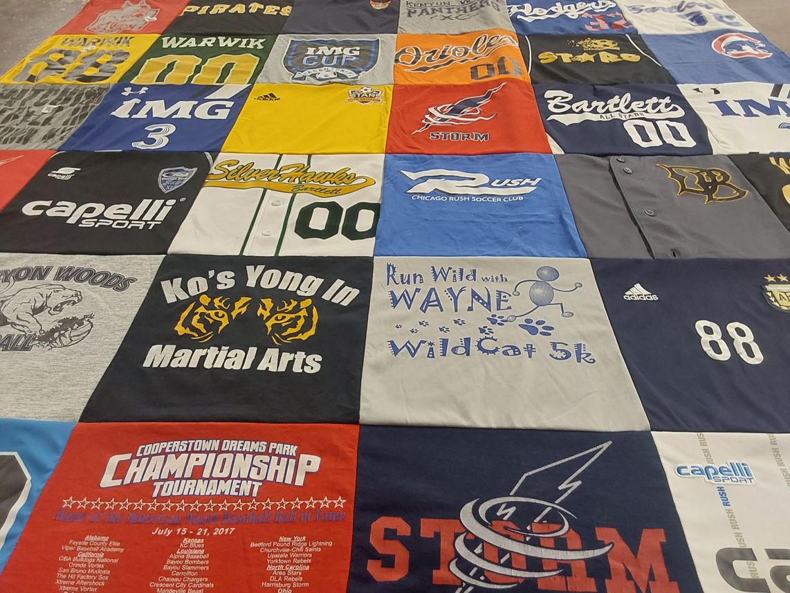 T-shirt quilt with soccer, sports themes by Nicholas from IL