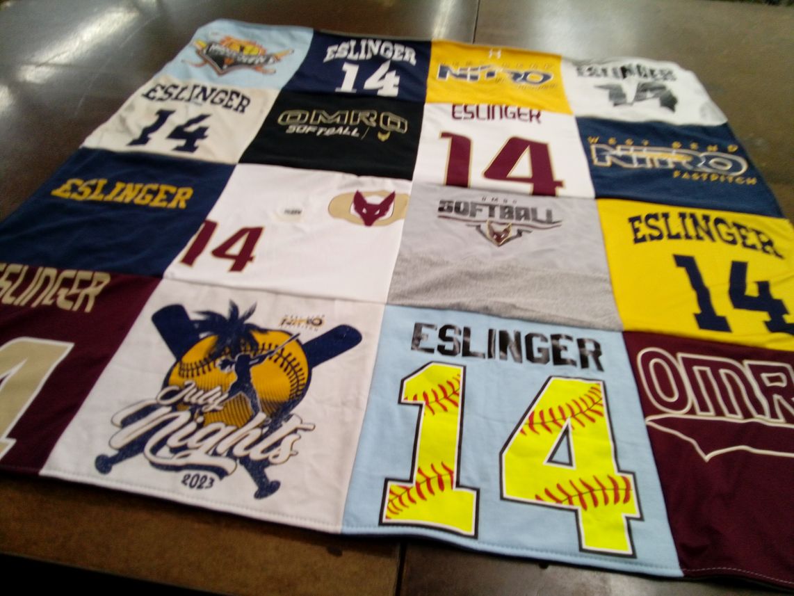 T-shirt quilt with softball themes by Amanda from WI