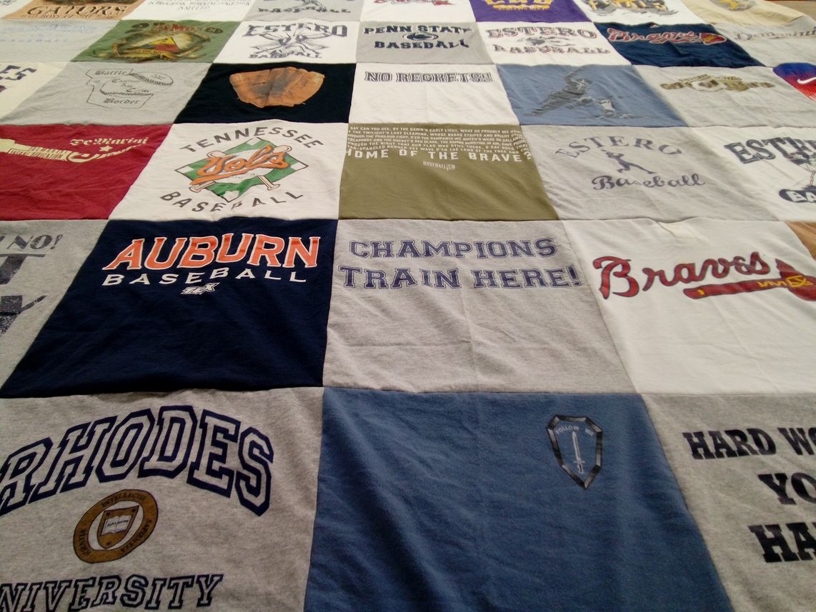 T-shirt quilt from rhodes college, auburn university by vicki from FL