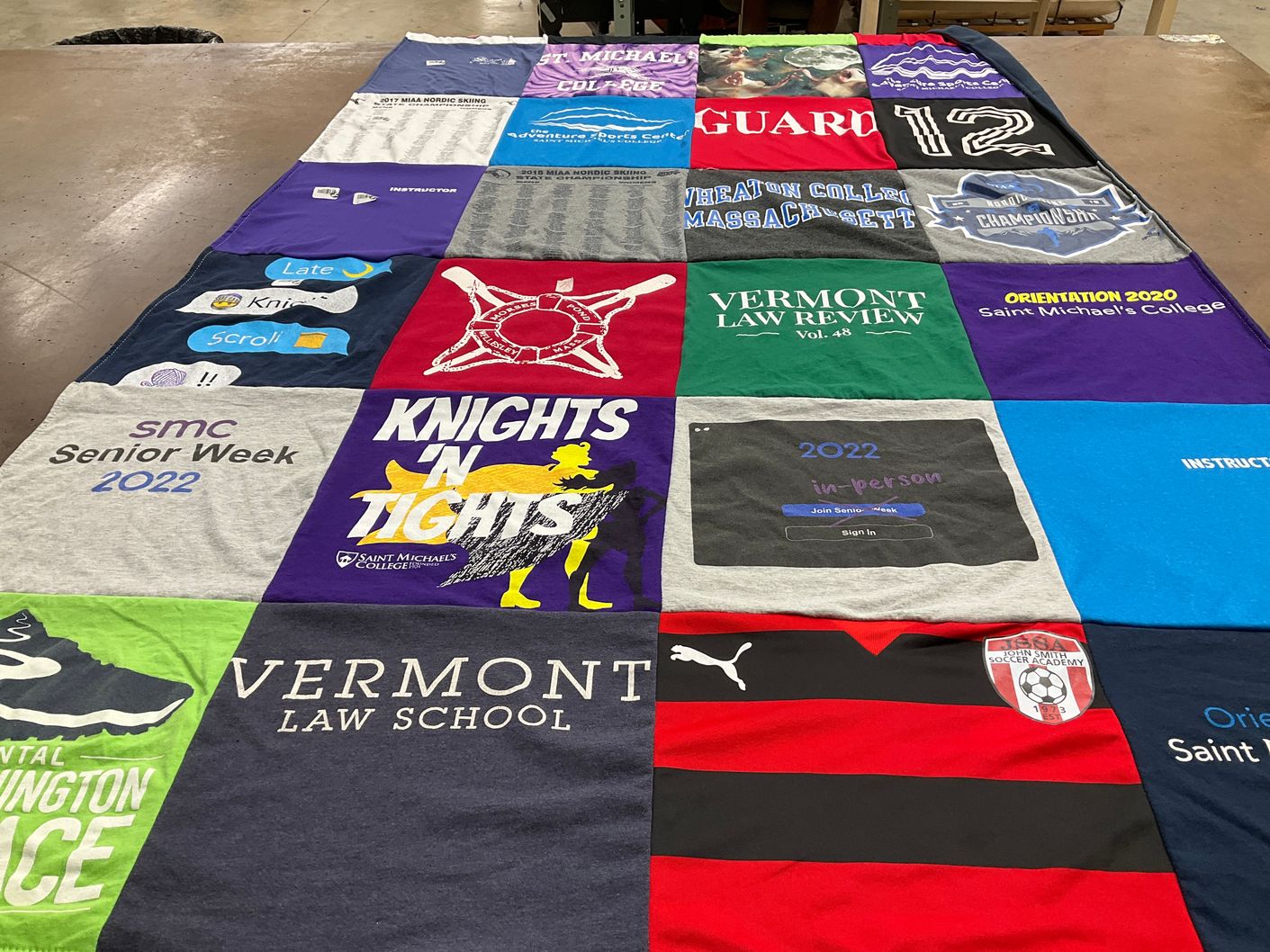 T-shirt quilt from saint michael's college, vermont law school by Jacob from VT