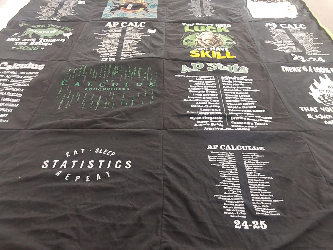 T-shirt quilt with mathematics, education themes by Dawn from AZ