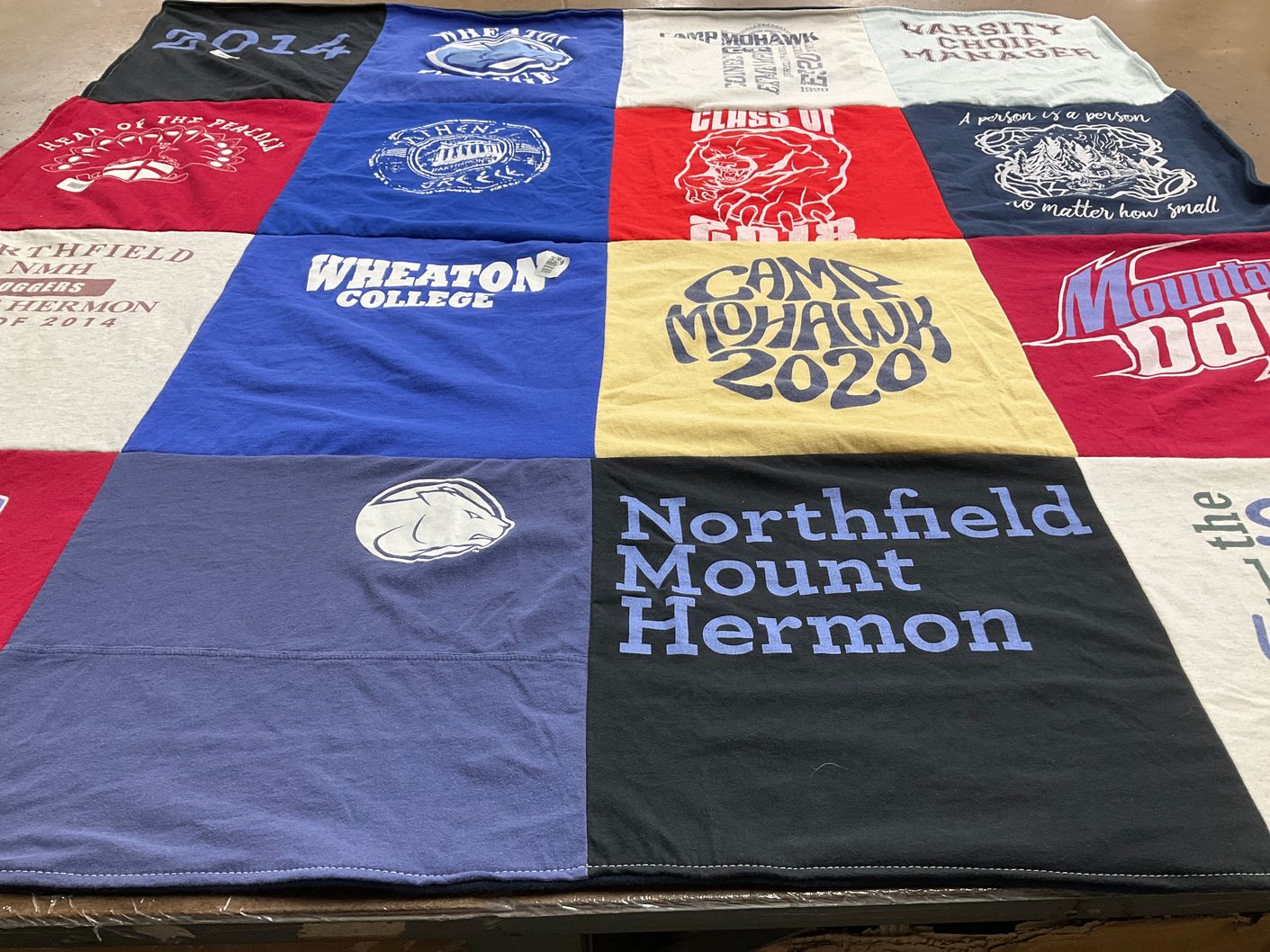 T-shirt quilt from northfield mount hermon, wheaton college by Lisa from CT