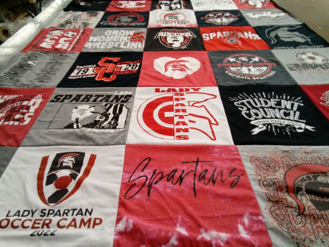 T-shirt quilt featuring emporia middle school spartan team by Brandy from KS