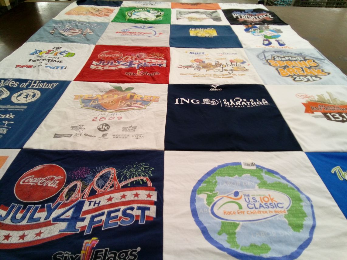 T-shirt quilt with running, festivals themes by Mary Lavonne from GA
