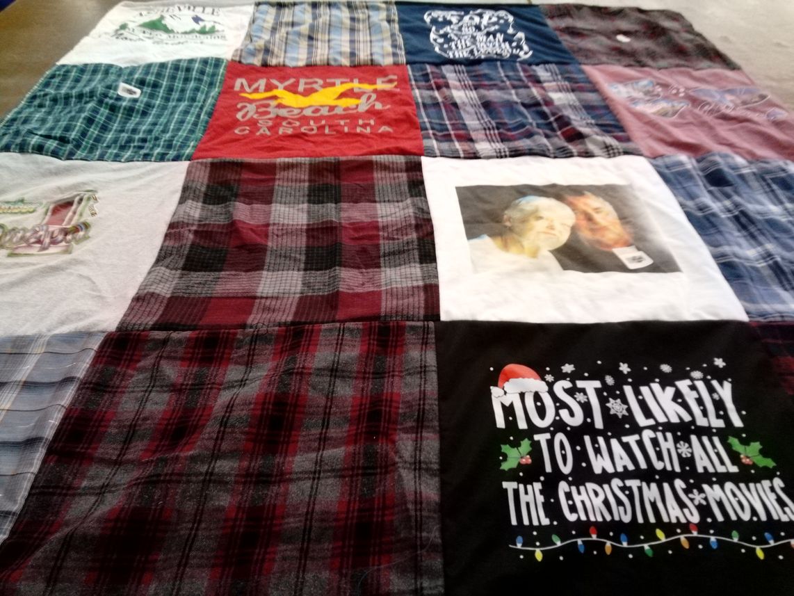 T-shirt quilt with beach, christmas movies themes by Mark from NY