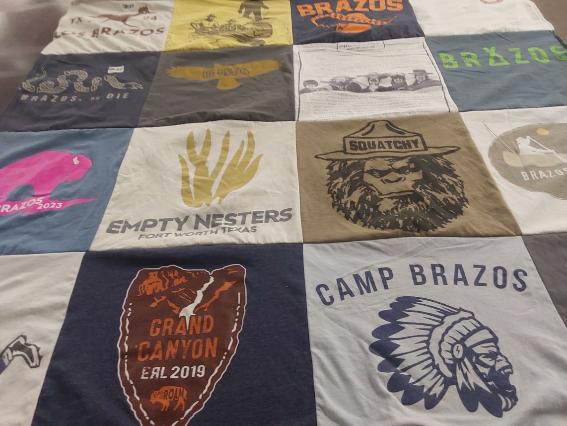 T-shirt quilt with camping, outdoors themes by James from TX