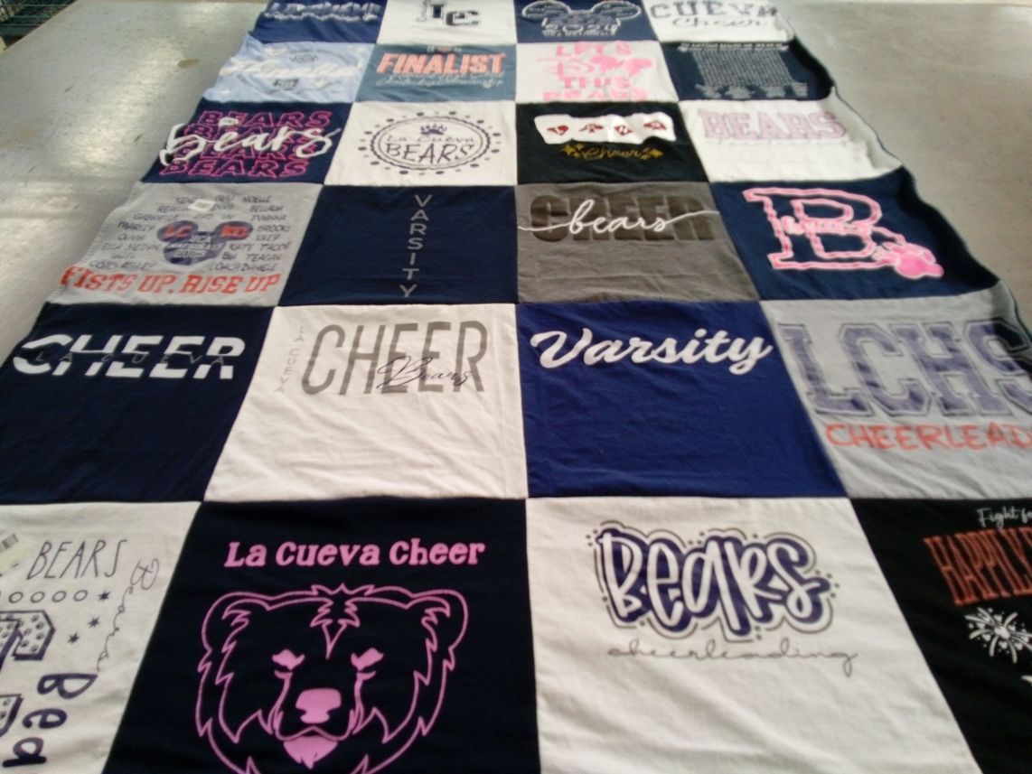T-shirt quilt featuring la cueva high school cheer team by Heather from NM