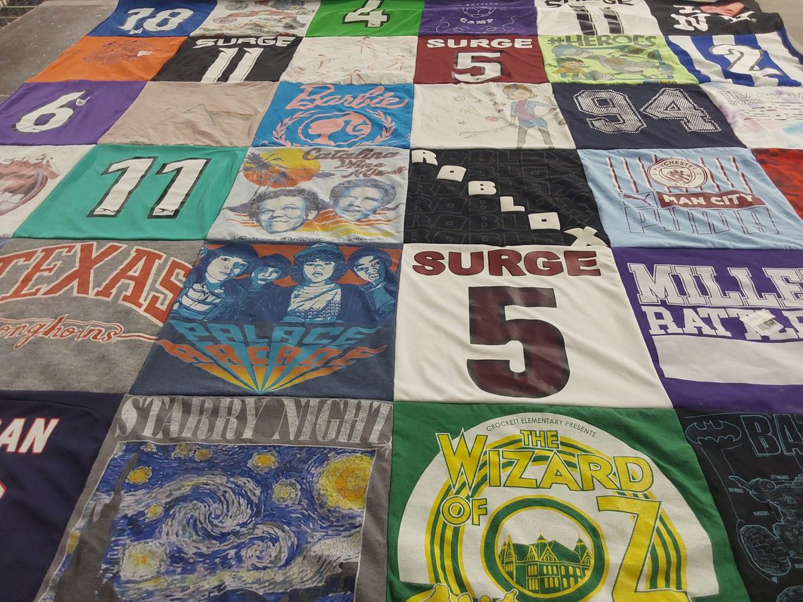 T-shirt quilt with video games, movies themes by Chad from TX