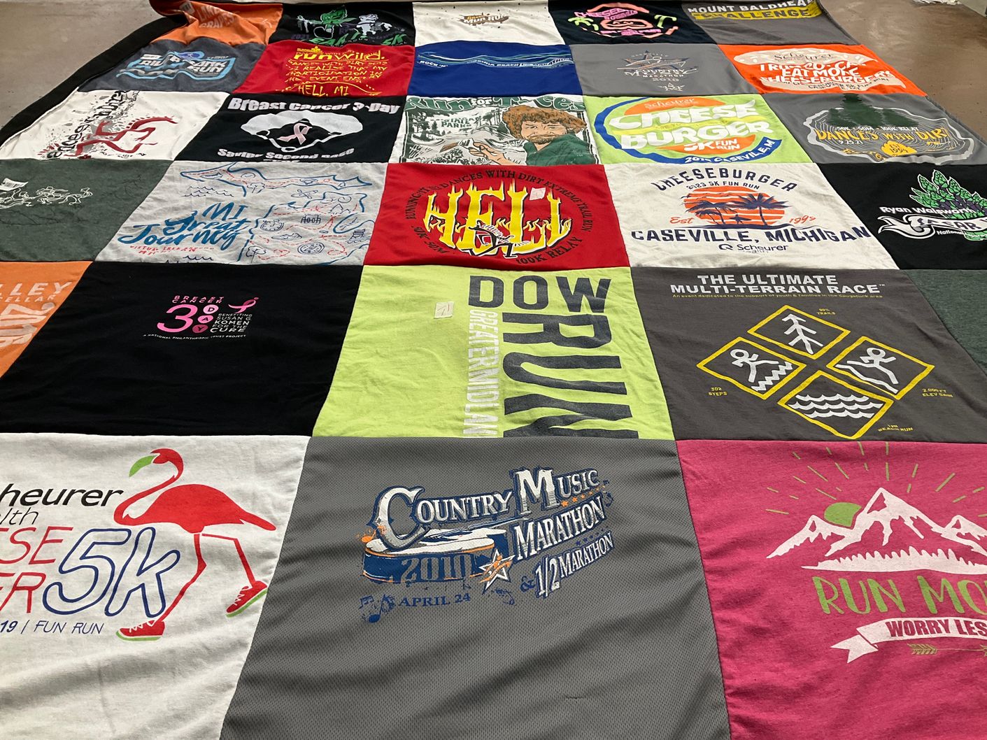T-shirt quilt with running, fitness themes by Kami from MI